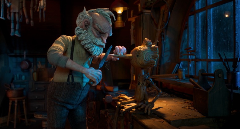 Пиноккио Гильермо дель Торо - (LR) Джепетто (озвучивает Дэвид Брэдли) и Пиноккио (озвучивает Грегори Манн).  Кр: Нетфликс © 2022