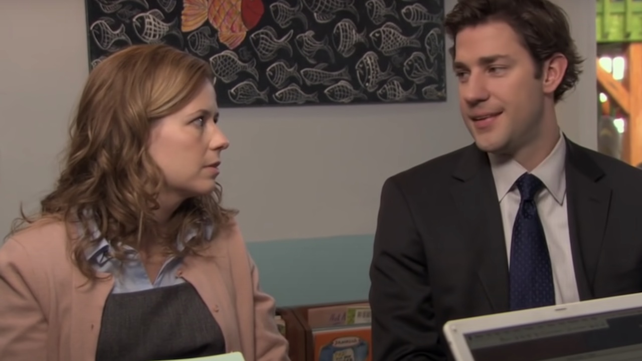 Pam and Jim at the daycare center interview in The Office