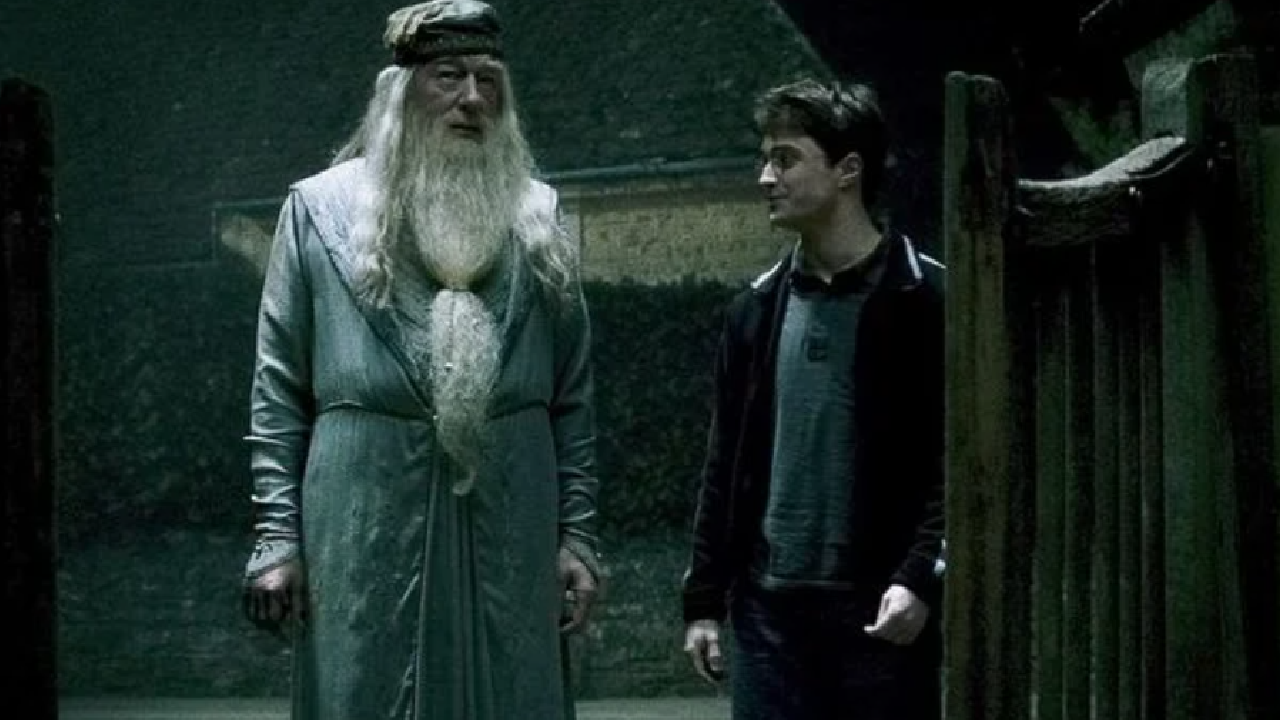 Harry und Dumbledore nach dem Apparieren in „Harry Potter und der Halbblutprinz“.