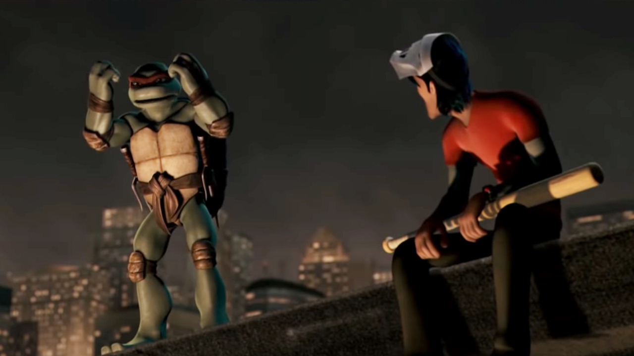 Raphael und Casey Jones auf einem Dach in TMNT
