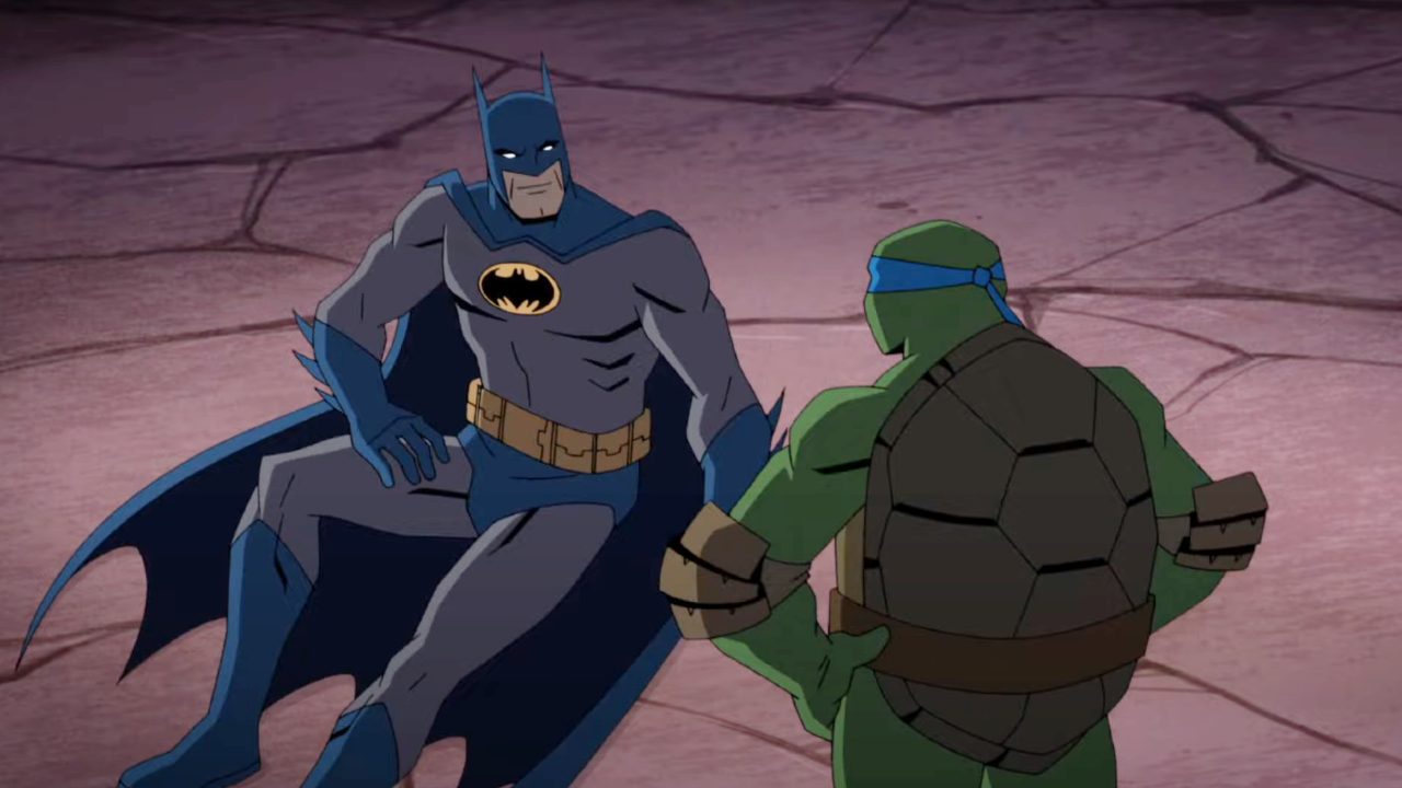 Batman und Leo kämpfen in „Batman gegen die Teenage Mutant Ninja Turtles“.
