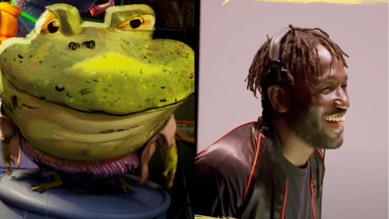 Gengis Frog et Hannibal Buress photographiés côte à côte pour Teenage Mutant Ninja Turtles: Mutant Mayhem.