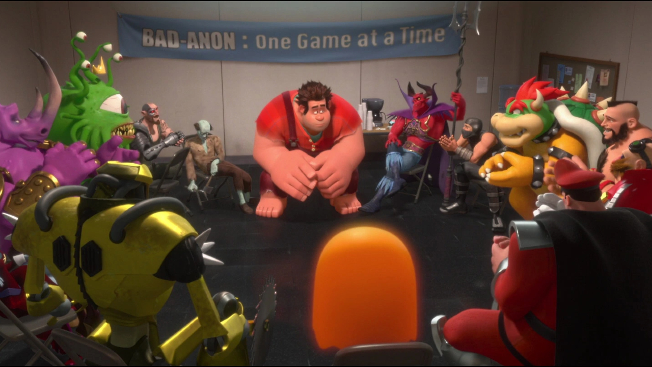 The group therapy scene in Wreck-It Ralph