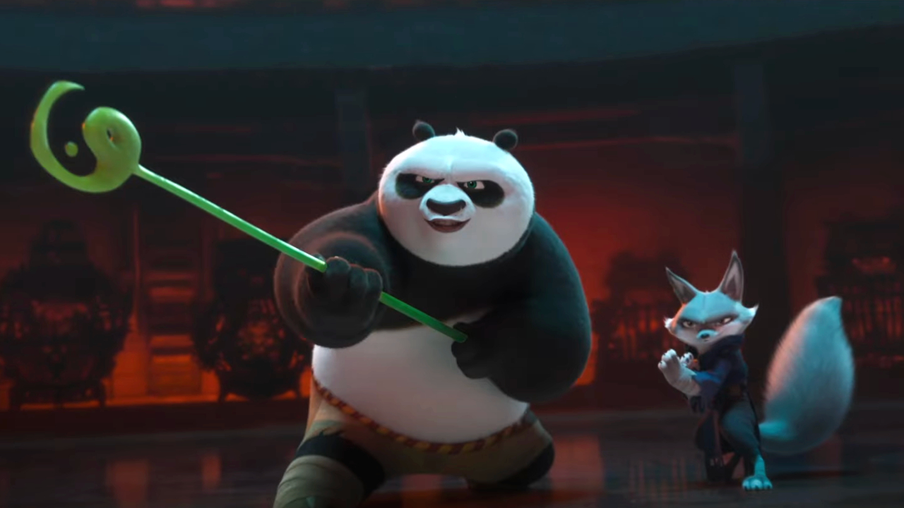 По и Чжэнь позируют для битвы в «Кунг-фу Панда 4».