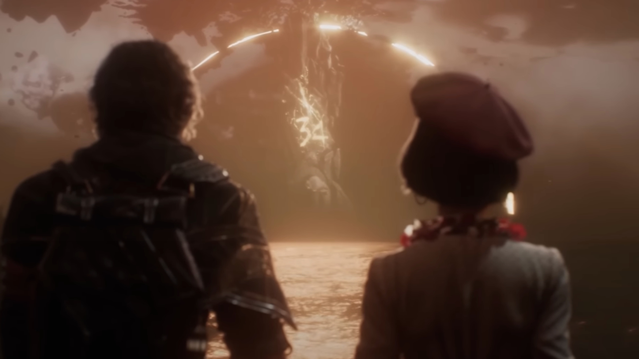 Two characters stare into a portal in Clair Obscura: Expedition 33