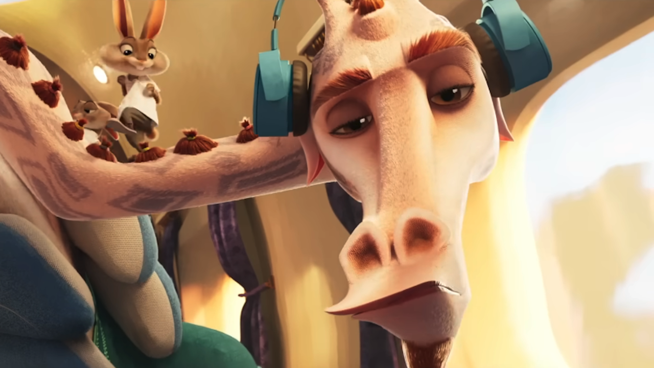 Lenny Williamson la girafe avec des écouteurs dans le film d'animation Chèvre