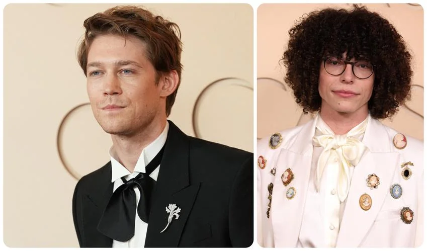 Joe Alwyn in einer Chaumet-Brosche und Reece Feldman im Tanner-Fletcher-Look. Quelle: Getty