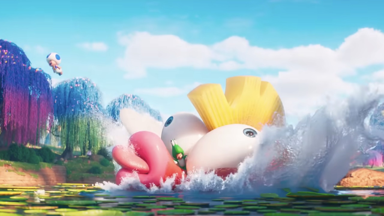 Der Frosch Luigi tritt im Super Mario Galaxy-Film auf Boss Bass ein, um Blue Toad zu retten