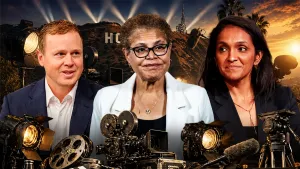 Спенсер Пратт, мэр Карен Басс и член совета Нитья Раман