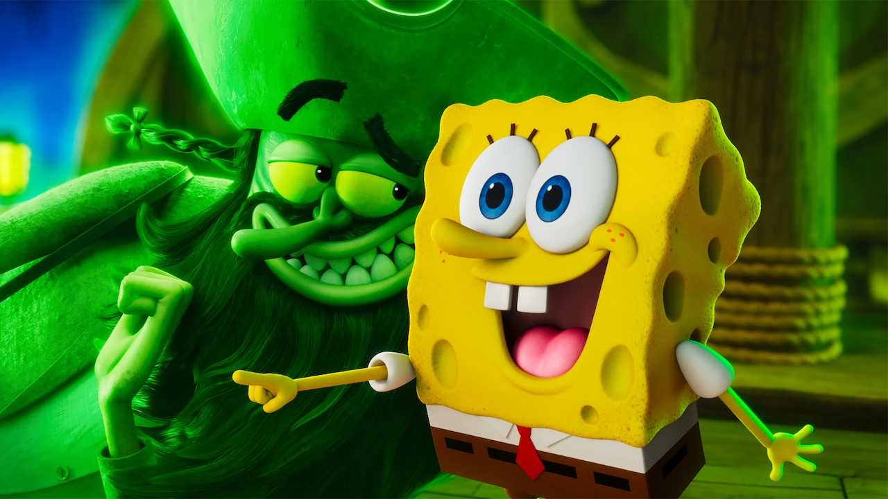 liegender Holländer (Mark Hamill) und SpongeBob Schwammkopf (Tom Kenny) in „Der SpongeBob-Film: Suche nach Schwammkopf“ von Paramount Animation und Nickelodeon.
