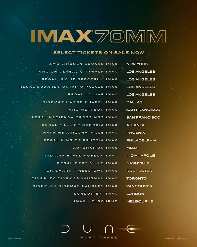Dune : Troisième partie 70mm Informations sur les billets