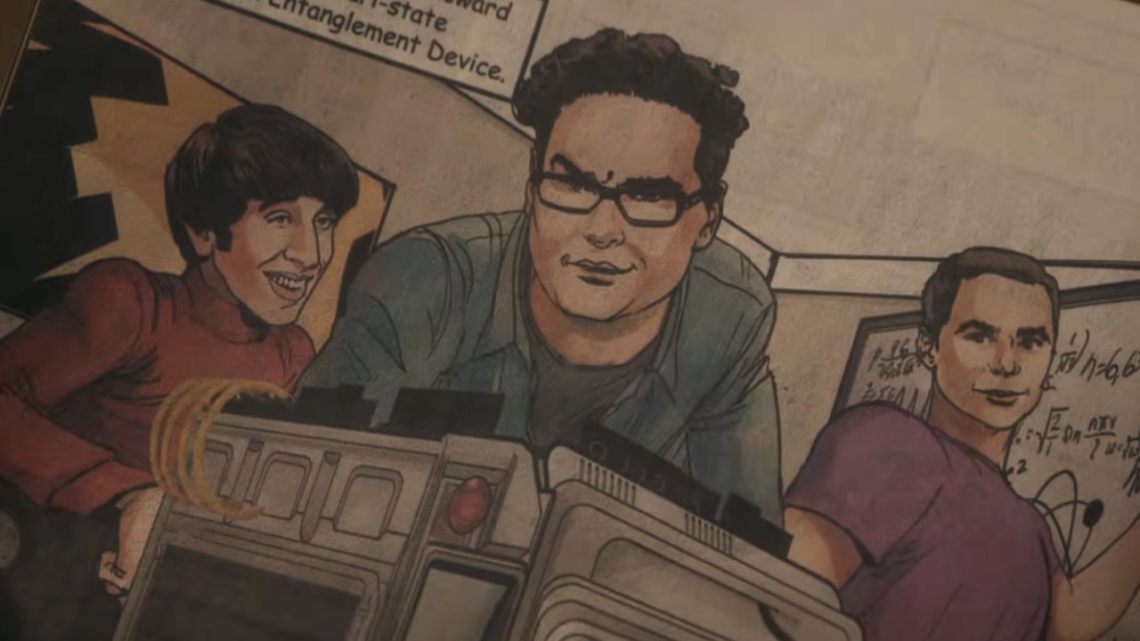Comicbuch von Leonard, Sheldon und Howard in Stuart Fails to Save the Universe